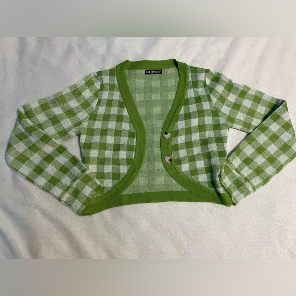 Green Plaid Sweater Cardigan